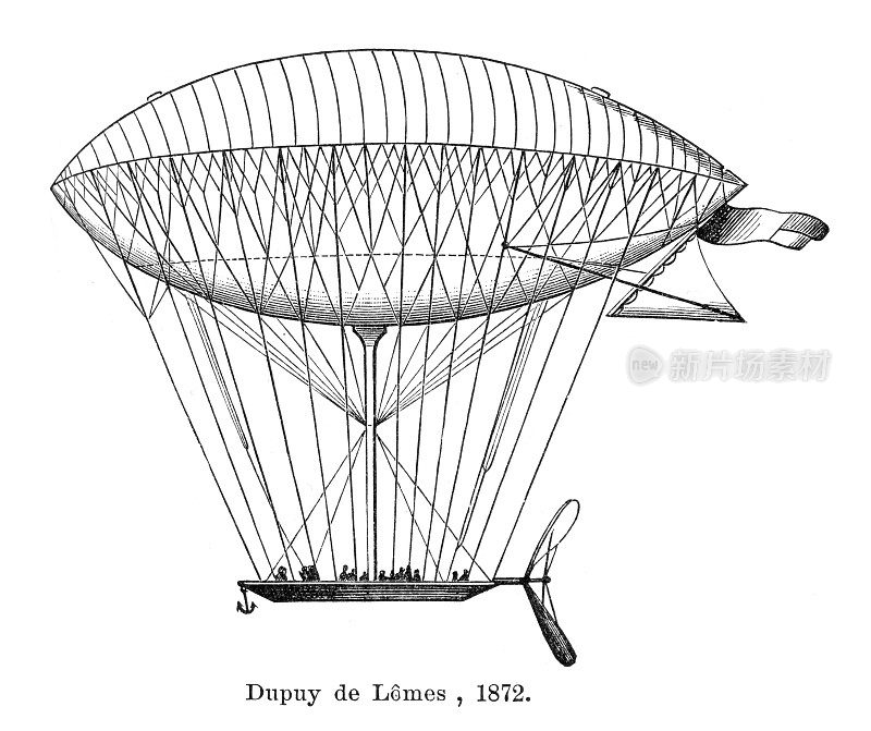 可航行的气球飞艇由Dupuy de Lome 1872